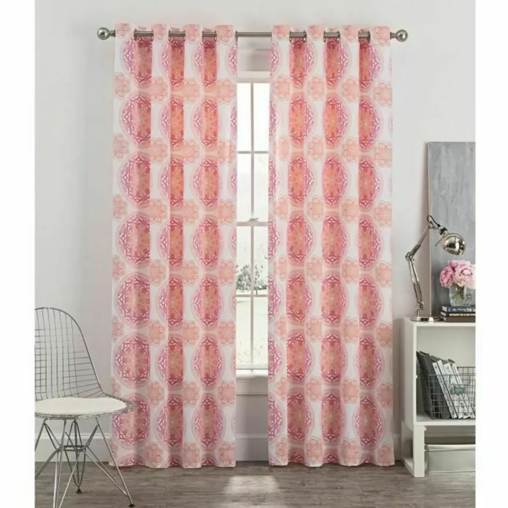 Blush Pink Window Curtains Grommet Newport Pair Panels Medallion Cotton 50x63
